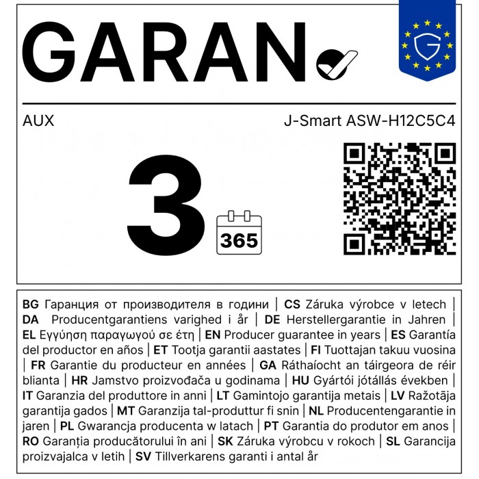 Kлиматик AUX J-Smart ASW-H12C5C4/JOR3DI-B8, Клас охлаждане A++ / Клас отопление A+ / До - 20ºС /